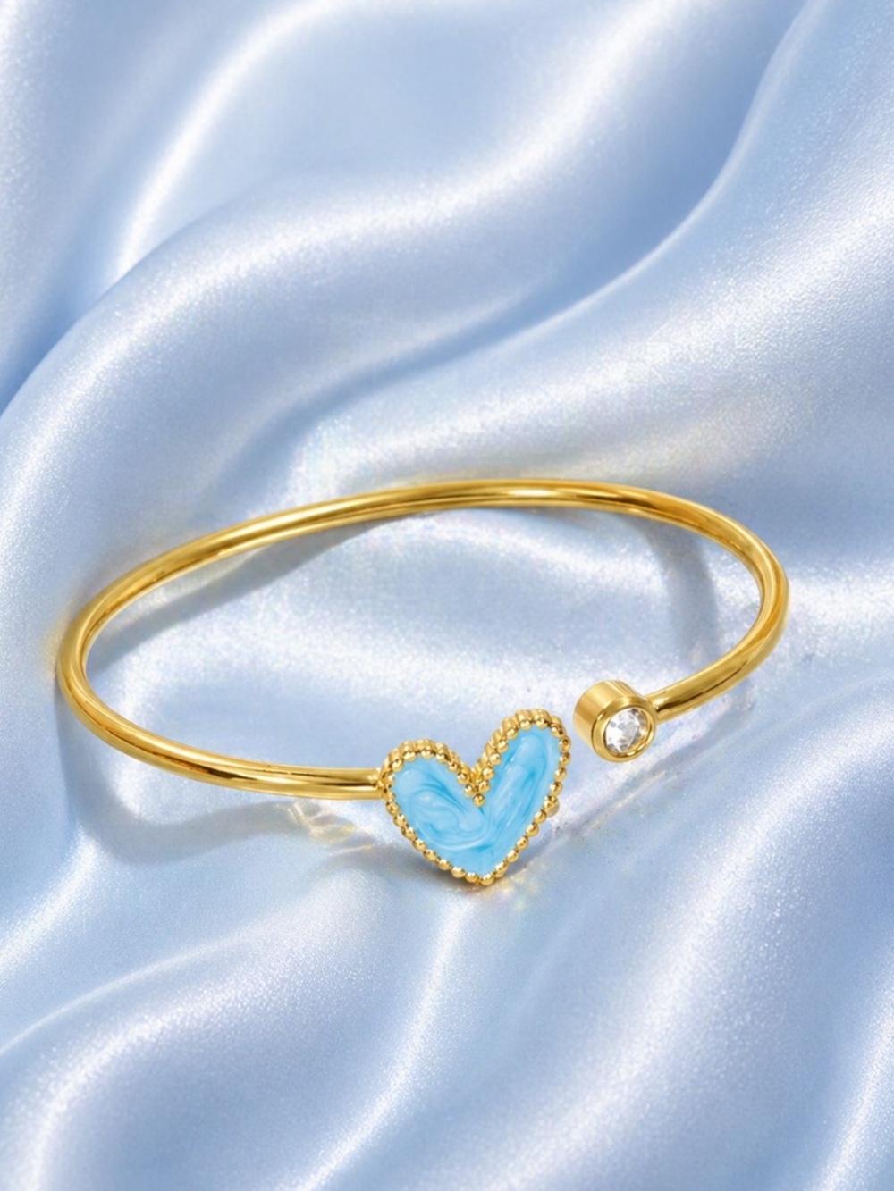 Sky Blue Heart Gold Cuff Bracelet